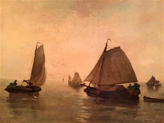 Adriaan Jozef Heymans (1839-1921) Fishing boats on a calm sea 29 x 39in.
